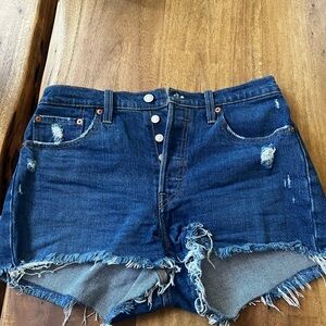 Levi's Dark Blue Distressed Jean Shorts